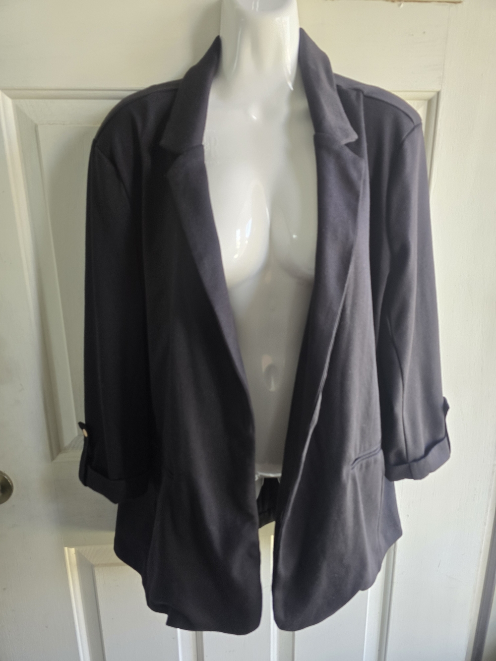 Stoosh Charcoal Black Open-Front Blazer with Roll-Tab Sleeves